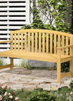 56" Outdoor Wood Bench, 2-Seater Garden Bench with Backrest and Armrest, Patio Bench for Patio, Porch, Poolside, Balcony, Natural