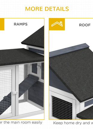 Outdoor Rabbit House 83" 2 Story Deluxe XL Wooden Rabbit Hutch, Big Bunny Cage w/ Ladder and Run, Dark Gray