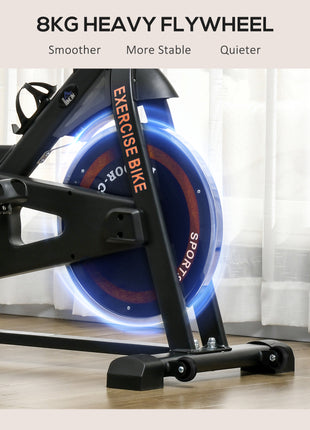 Exercise Bike, Flywheel Indoor Stationary Bike, Adjustable Height and Resistance, with LCD Monitor, Comfortable Seat Cushion, 264 lbs Capacity, Black and Red