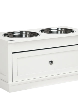 Large Elevated Dog Bowls with Storage Drawer Containing 11L Capacity, Raised Dog Bowl Stand Pet Food Bowl Dog Feeding Station, White