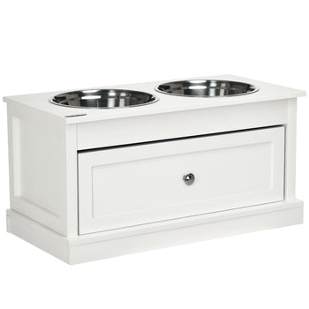 Large Elevated Dog Bowls with Storage Drawer Containing 11L Capacity, Raised Dog Bowl Stand Pet Food Bowl Dog Feeding Station, White