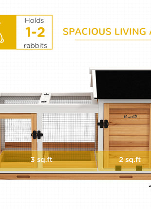 Wooden Rabbit Hutch with Wheels, Run, Slide-out Tray for Small Animals, Guinea Pig, Yellow
