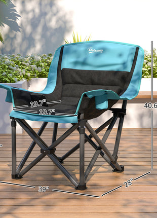 Camping Chair for Adults, Portable Folding Camping Chair w/ Side Pockets, Cup Holders, Carry Bag, Green and Black