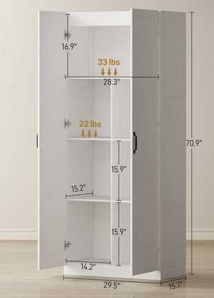 Farmhouse Pantry Cabinet, 71" Tall Kitchen Pantry Storage Cabinet with Soft-Close Hinges, Adjustable Shelves, White