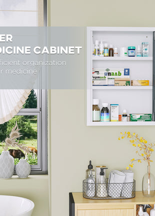 Bathroom Medicine Cabinet with Shelves Inside & On Door, Locking Medical Cabinet for Child & Pet Safety, First Aid Bathroom Wall Cabinet, White and Gray