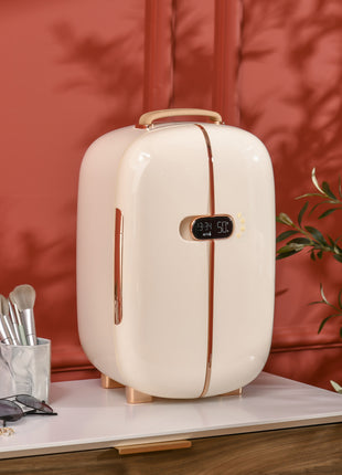 Portable Skincare Fridge with LED Display, 12L Mini Fridge for Beauty, Makeup and Cosmetics, Small Refrigerator Cooler for Bedroom, Home Office, Desktop, White
