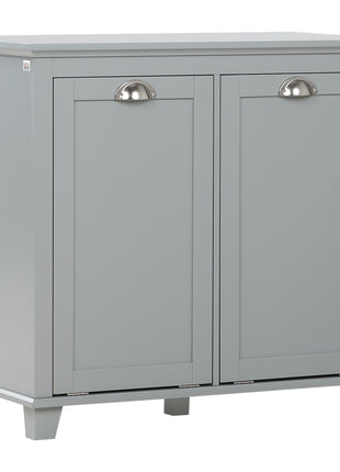 Dual Tilt out Laundry Hamper Cabinet, Bathroom Storage Cabinet with 2-Compartment Hamper, Modern Bathroom Floor Cabinet for Washroom, Gray