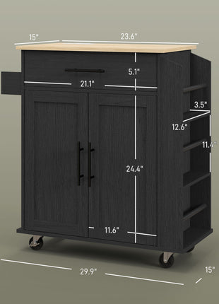 Rolling Island with Wheels for Kitchen, Kitchen Island on Rollers with Power Outlets, Drawer, and Doors, Black