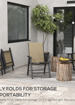 Set of 4 Outdoor Folding Chairs, Stackable Patio Dining Chairs with Armrests, Metal Frame, Light Mixed Brown
