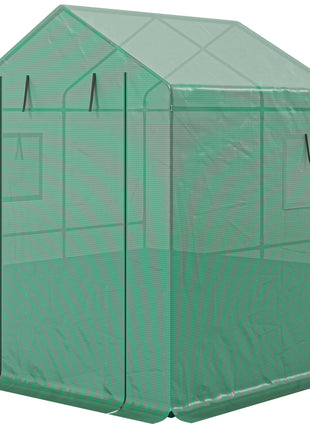 Greenhouse with Raised Garden Bed, Galvanized Steel Outdoor Greenhouse with Roll Up Door, 56" x 56" x 75", Green