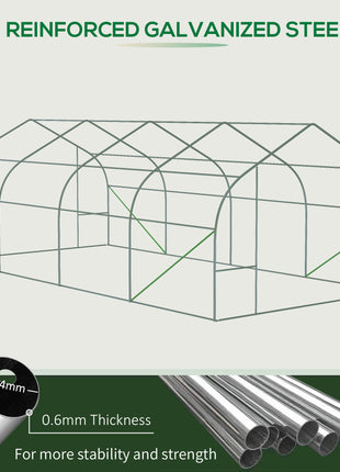 20' x 10' x 7' Walk-in Tunnel Greenhouse with Zippered Mesh Door and 8 Mesh Windows, Gardening Plant Hot House with Galvanized Steel Hoops, Green