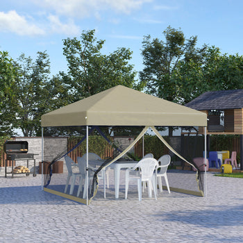 10' x 10' Pop Up Canopy Tent, Tents for Parties with Wheeled Carry Bag, Screen House Room, Height Adjustable Portable Gazebo, for Outdoor, Garden, Patio, Beige