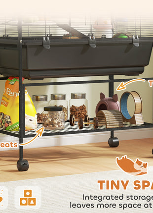 3 Tier Hamster Cage, Rolling Rat Cage with Deep Tray, Storage Shelf, Big Exercise Wheel, Hut, Tube System
