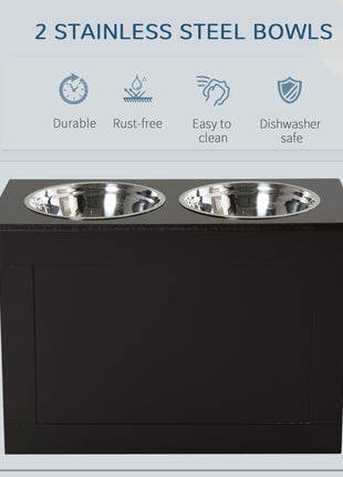 Raised Pet Feeding Storage Station with 2 Stainless Steel Bowls Base for Large Dogs and Other Large Pets, Coffee