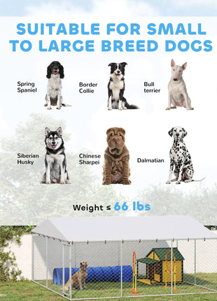 15' x 15' x 7' Dog Kennel Outdoor for Small Medium Large Dogs with Waterproof Roof, Silver