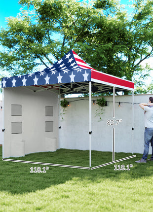 10' x 10' Heavy Duty Pop Up Canopy Tent with Sidewall, UPF50+ Instant Sun Shelter with Storage Pockets, American Flag