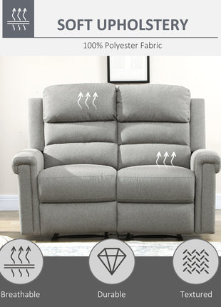Fabric Reclining Sofa, 2 Seater Recliner Sofa with Manual Pull Tab, RV Couch, Home Seating, Gray