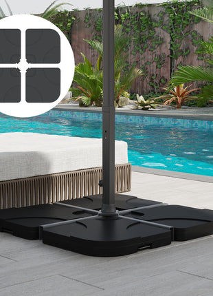 4 Pcs Cantilever Patio Umbrella Base Stand, Outdoor Offset Umbrella Weight Plates, 158 lb Sand or 60 Liter  Water, Black