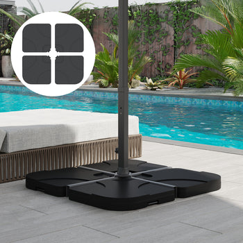 4 Pcs Cantilever Patio Umbrella Base Stand, Outdoor Offset Umbrella Weight Plates, 158 lb Sand or 60 Liter  Water, Black
