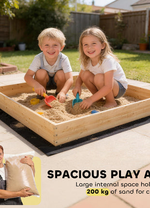 Wooden Sandbox with Digger, Kids Sandbox with 360° Rotating Seat & Bottom Liner, 72" x 35" x 22"