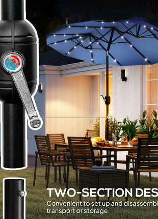 Double-sided Patio Umbrella, 9.7' Outdoor Umbrella with Tilt and Crank, LED Solar Light and 12 Ribs, Navy Blue