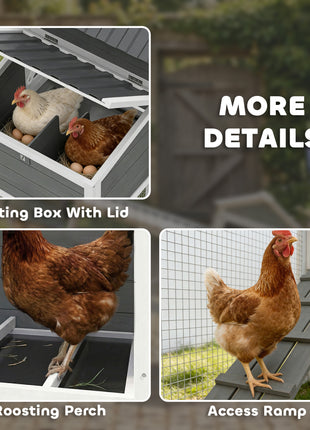Chicken Coop with Wheels, 80" L Mobile Hen House with Run, Outdoor Wooden Chicken House with Nesting Box, Tray, Ramp