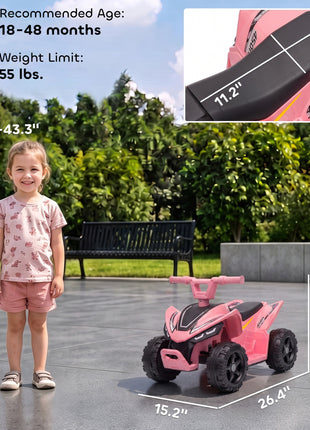 Kids ATV, 6V Battery Powered Kids Quad with 4 Wheeler, Handlebar Button Control, Max 1.2MPH, Max 55lbs Load, Light Pink