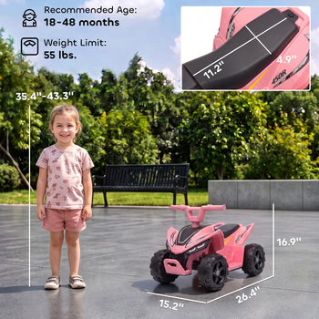 Kids ATV, 6V Battery Powered Kids Quad with 4 Wheeler, Handlebar Button Control, Max 1.2MPH, Max 55lbs Load, Light Pink