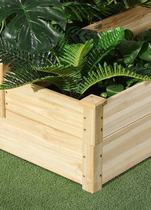 3 Tier Raised Flower Bed Outdoor Planter Box Wooden Garden Bed, Open Bottom for Plants, 42.5"x34.75"x14.25", Natural