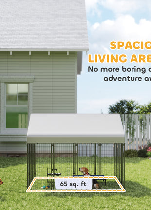 Outdoor Dog Kennel with Roof, 8' x 8' x 6' Heavy Duty Welded Wire Dog Playpen Enclosure with Escape-proof Lock