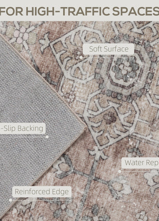 8x10 Area Rug, Vintage Machine Washable Rug, Non-Slip Floor Carpet for Living Room, Bedroom, Dining Room, Tan