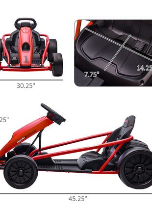 24V Electric Go Kart for Kids, Drift Ride-On Racing Go Kart with 2 Speeds, for Boys Girls Aged 8-12 Years Old, Red