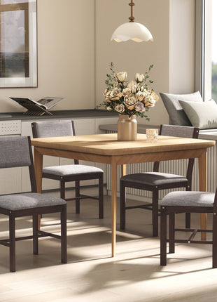 Modern Dining Chairs Set of 4, Linen Fabric Kitchen Chairs with Rubberwood Legs for Dining Room, Living Room, Gray