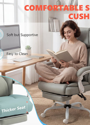 High Back Vibration Massage Office Chair Heated Reclining Computer Chair w/ Footrest, Swivel Wheels, Remote, Light Gray