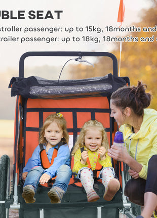 2-Seat Elite 360 Swivel Bike Trailer for Kids Bicycle Cargo Trailer with Water-Resistant Windows, Black and Orange