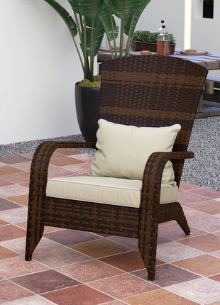 Patio Adirondack Chair with Rattan Wicker, Soft Cushions, Tall Curved Backrest for Deck or Garden, Cream White