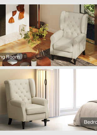 Button-Tufted Accent Chair with High Wingback, Rounded Cushioned Armrests and Thick Padded Seat, Cream White