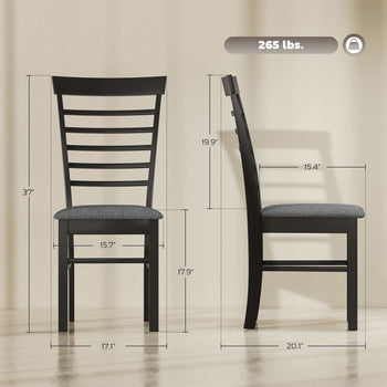 Wooden Dining Chairs Set of 2, Farmhouse Upholstered Kitchen Chairs with Rubber Wood Frame, Black and Gray