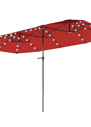 13ft Double-Sided Market Umbrella, Large Patio Umbrella with Solar Lights, Crank Handle for Garden, Pool, Yard, Wine Red