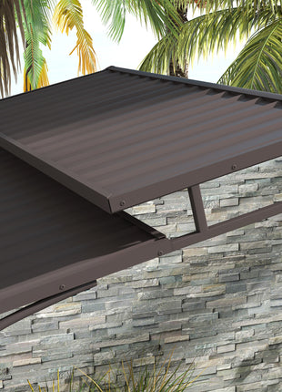 8'x5' BBQ Grill Gazebo, Outdoor Double Tiered Interlaced Polycarbonate Roof with Steel Frame, 2 Side Shelves, Brown
