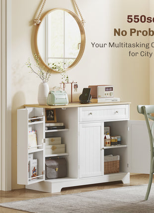 Modern Sideboard Cabinet, 41" Kitchen Buffet Cabinet with Drawer, Adjustable Shelf, 3 Doors for Dining Room, White