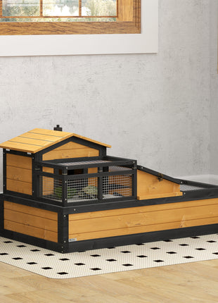 3-Room Tortoise Habitat House w/ Balcony & 2 Stories, 44" x 25.5" x 25", Yellow
