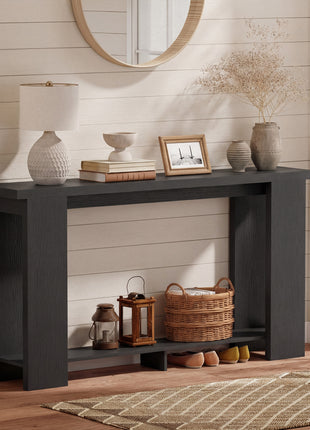 Farmhouse Console Table, 63" Narrow Entryway Table with Thickened Tabletop for Living Room, Hallway, Distressed Black