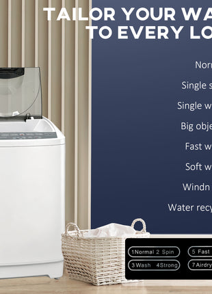 Compact Washer, Portable Washing Machine, Full Automatic Washer with 8 Programs and 6 Water Levels, White