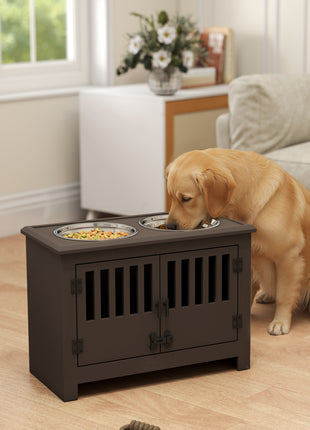 Dog Food Storage Cabinet with Bowls & Dog Feeding Station, Espresso