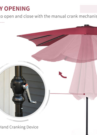 9' x 7' Solar Umbrella, LED Lighted Patio Umbrella for Table or Base with Tilt & Crank, Outdoor Umbrella for Garden, Deck, Backyard, Pool, Beach, Wine Red