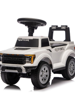 Toddler Car Licensed Ford Raptor with Headlights, Horn, Under Seat Storage, Anti-Tip Design for 18-36 Months, White