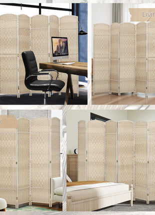 Folding Room Divider Screen 6 Panel 6' Tall Privacy Screen Freestanding Wood Partition for Home Office, Washed Oak