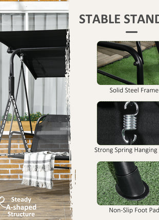 3-Seat Outdoor Patio Swing Chair w/ Cushion, Steel Frame Stand, Adjustable Tilt Canopy for Patio, Garden, Black 1