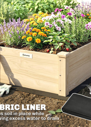 96" x 24" x 10" Wooden Raised Garden Bed with 2 Planter Boxes and Non-woven Fabric Liner for Patio, Natural